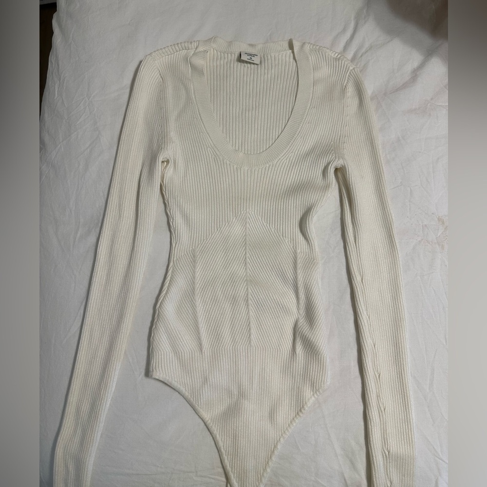 Elegant cream Ribbed Knit bodysuit